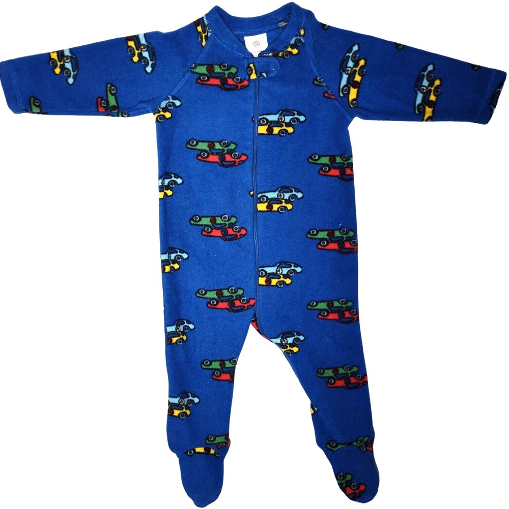 Hanna Andersson Blue Race Car Baby Boy 12 Mos Footed Sleeper 75 Fleece